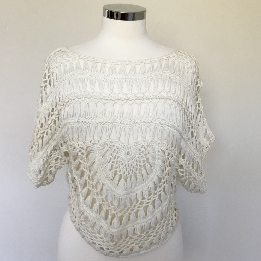 Exquisite Crocheted Doily Cropped Festival Sweater